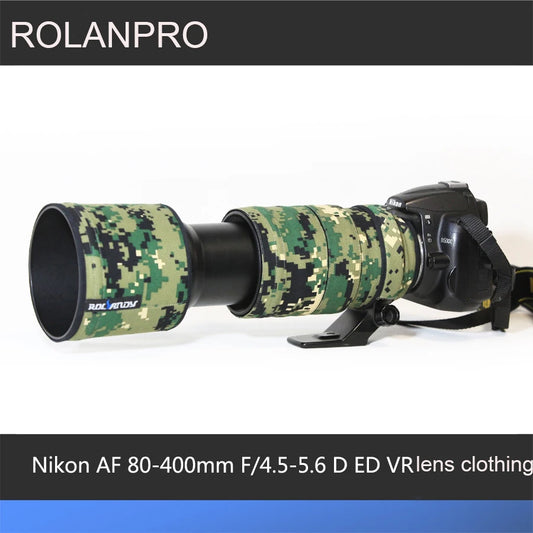 ROLANPRO Waterproof Lens Camouflage Coat for Nikon AF 80-400mm F/4.5-5.6D ED VR Cover Case Lens Protective Sleeve Rain Cover