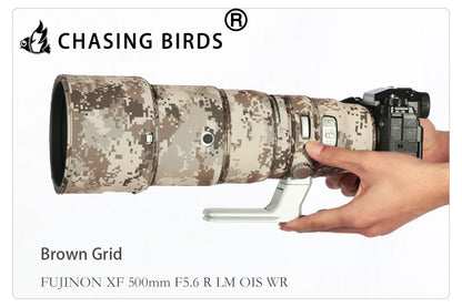CHASING BIRDS Camouflage Lens Coat for Fujifilm XF 500mm F5.6 R LM OIS WR elastic Waterproof and Rainproof xf 500 Lens cover Brown Grid China Mainland