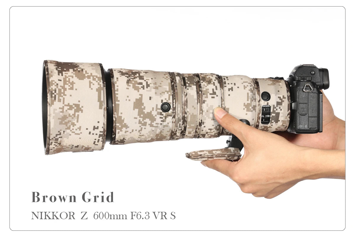 CHASING BIRDS camouflage lens coat for NIKON Z 600mm F6.3 VR S waterproof and rainproof lens protective cover Z 600 lens cover Brown Grid China Mainland