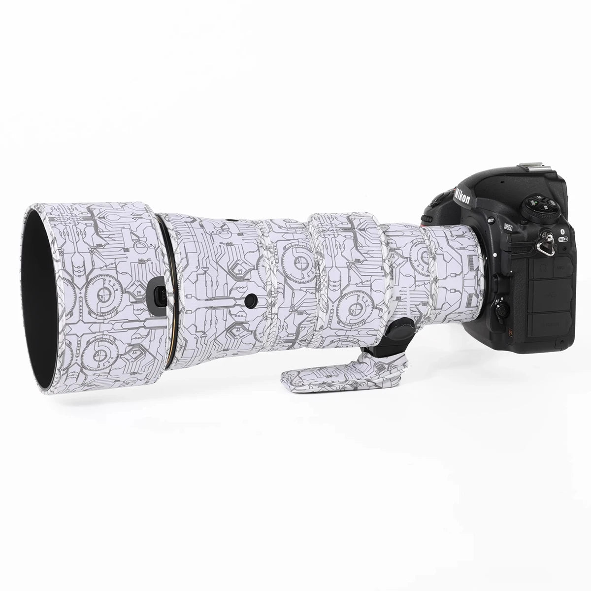 CHASING BIRDS camouflage lens coat for NIKON AF-S 500mm F5.6 E PF waterproof and rainproof 500 elastic lens protective cover Electric White China Mainland