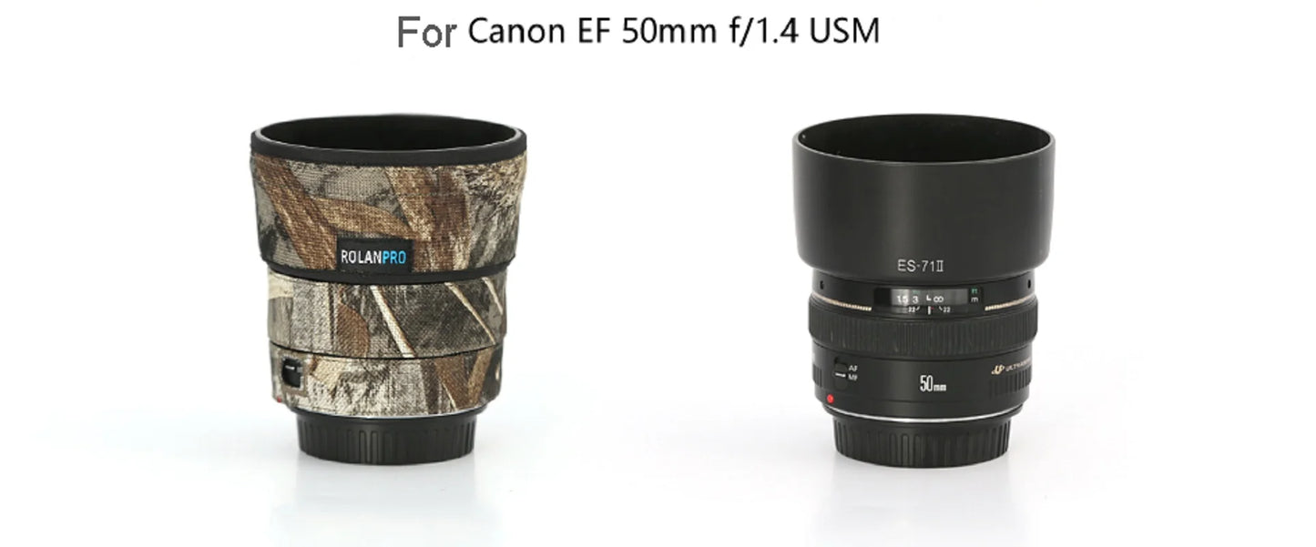 ROLANPRO Lens Camouflage Coat for Canon EF 50mm f1.4 USM Rain Cover Lens Sleeve Guns Case Photography Clothing