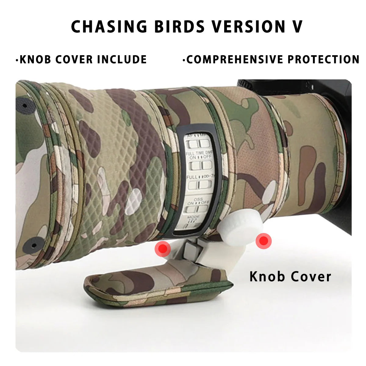 CHASING BIRDS Ver V Lens Coat for Sony FE 600mm F6.3 GM OSS – Waterproof Camo Cover