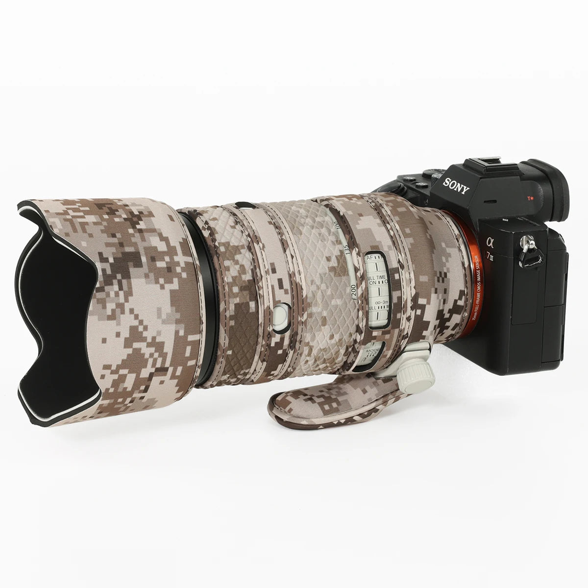 CHASING BIRDS camouflage lens coat for Sony FE 70-200mm F4 Macro G OSS II waterproof and rainproof elastic lens protect cover Brown Grid