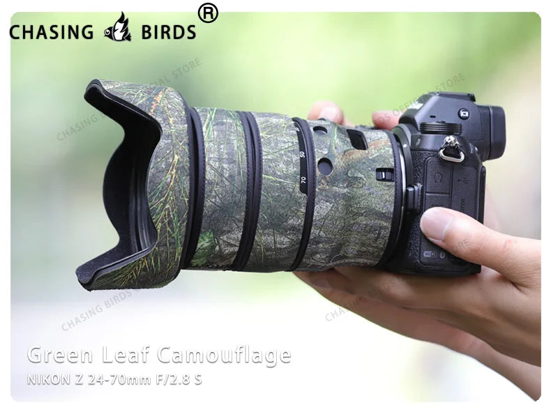 CHASING BIRDS camouflage lens coat for NIKON Z 24-70mm F2.8 S waterproof and rainproof lens protective cover nikon z 2470 f2.8 Green leaf China Mainland