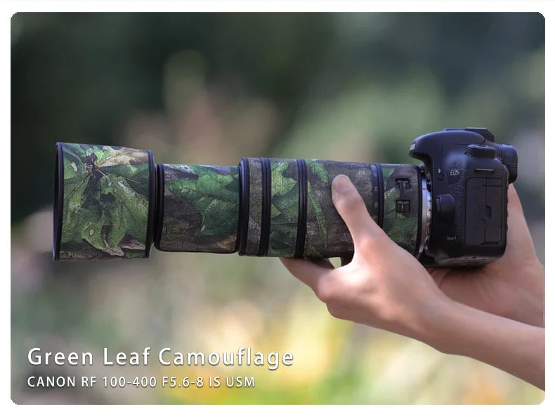 CHASING BIRDS camouflage lens coat for CANON RF 100 400mm F5.6-8 IS USM waterproof and rainproof elasticity len protective cover Green leaf China Mainland