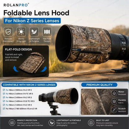 RolanPro Foldable Lens Hood for Nikon Z 800mm / 600mm / 400mm / 180-600mm – Camo Lens Shade