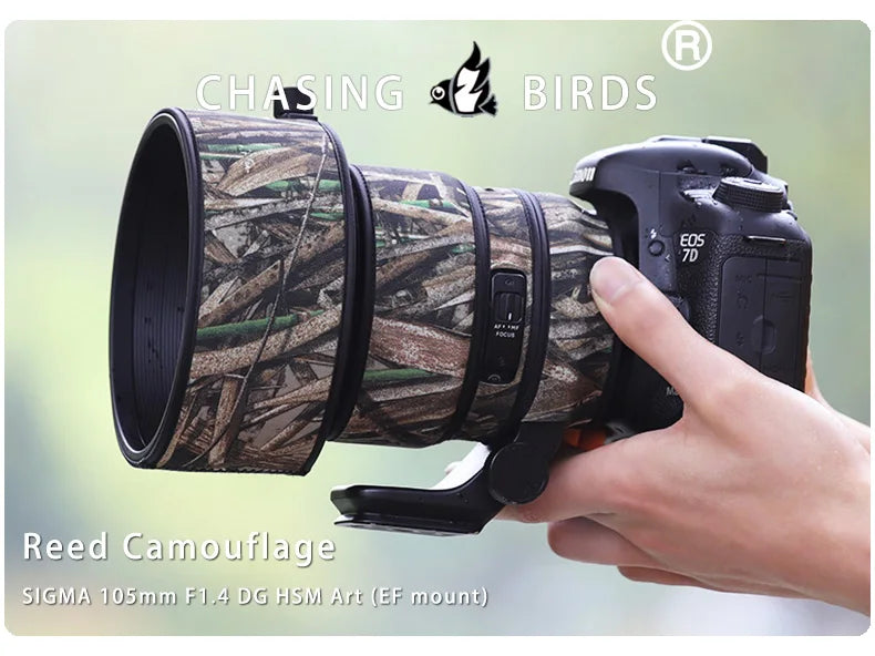 CHASING BIRDS Camouflage Lens Coat for SIGMA 105mm F1.4 DG HSM Art for CANON EF /NIKON Waterproof and Rainproof Lens Protective Reed Camouflage China Mainland