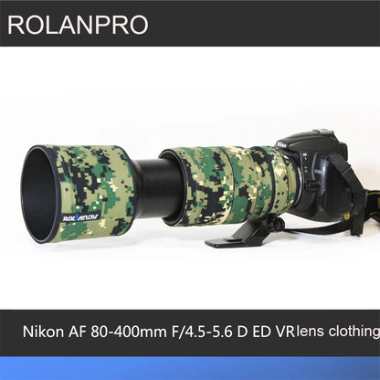 ROLANPRO Waterproof Lens Camouflage Coat for Nikon AF 80-400mm F/4.5-5.6D ED VR Cover Case Lens Protective Sleeve Rain Cover