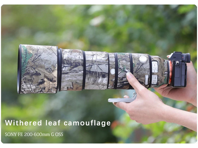 CHASING BIRDS camouflage lens coat for Sony 200-600 mm G OSS waterproof and rainproof lens protective cover SEL 200600 lens bag Withered leaf