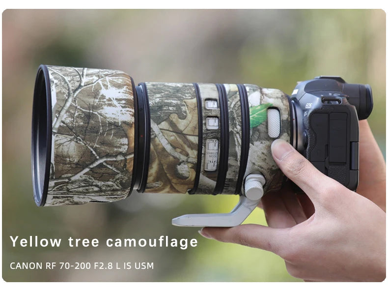 CHASING BIRDS camouflage lens coat for CANON RF 70 200 mm F2.8 L IS USM waterproof and rainproof lens coat protective cover Yellow tree China Mainland