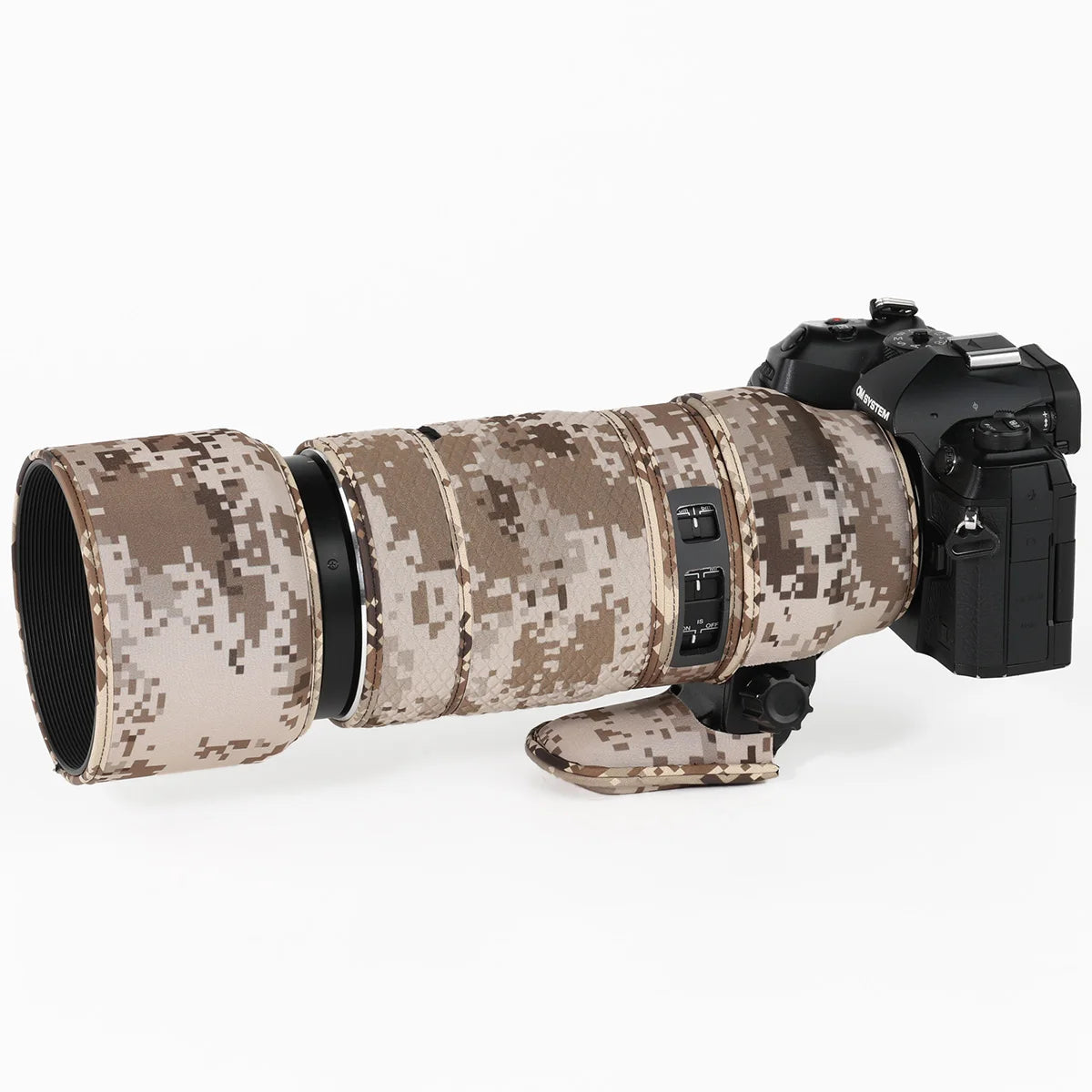 CHASING BIRDS camouflage lens coat for Olympus 100-400mm F5-6.3 IS ED MSC elastic waterproof and rainproof OM 100400 lens cover Brown Grid