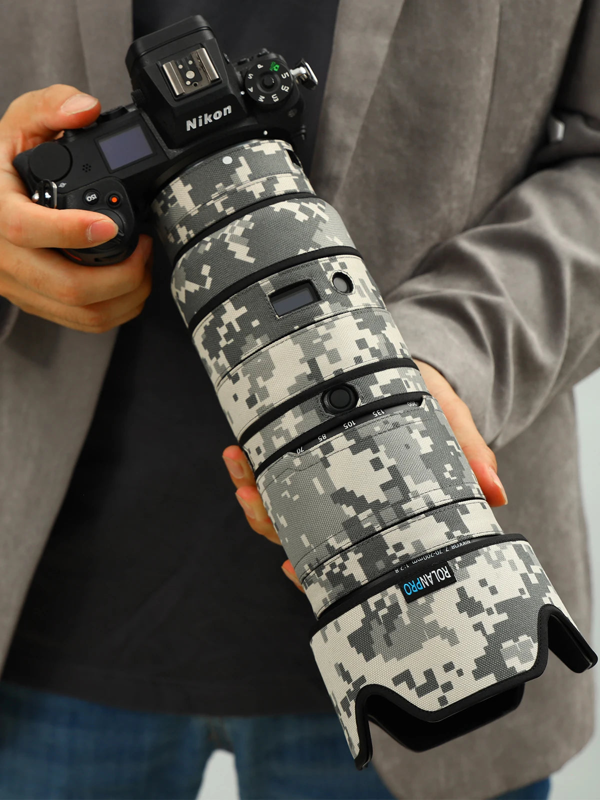 RolanPro Lens Coat for Nikon Z 70-200mm F2.8 VR S – Waterproof Camo Rain Cover