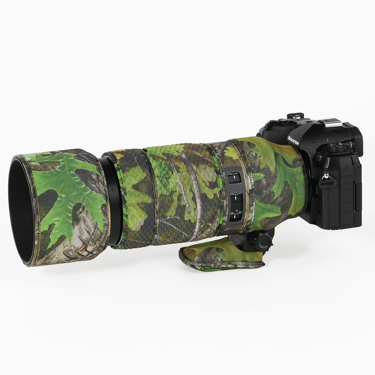 CHASING BIRDS camouflage lens coat for Olympus 100-400mm F5-6.3 IS ED MSC elastic waterproof and rainproof OM 100400 lens cover Green leaf