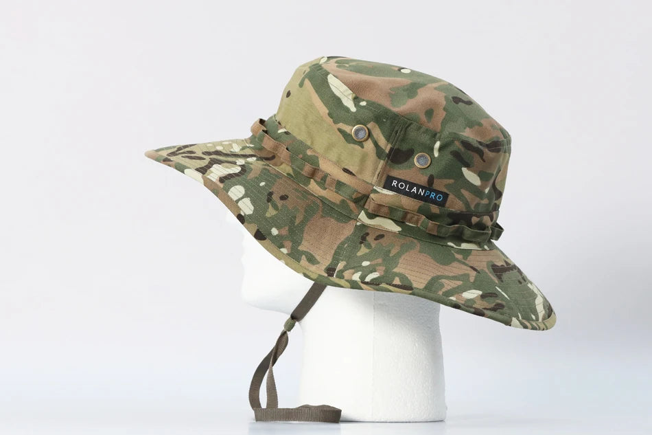 ROLANPRO Unisex MC MultiCam Camouflage Mountaineering Caps for Women Summer Man's Round Boonie Hats Military Camping Outdoor Hat