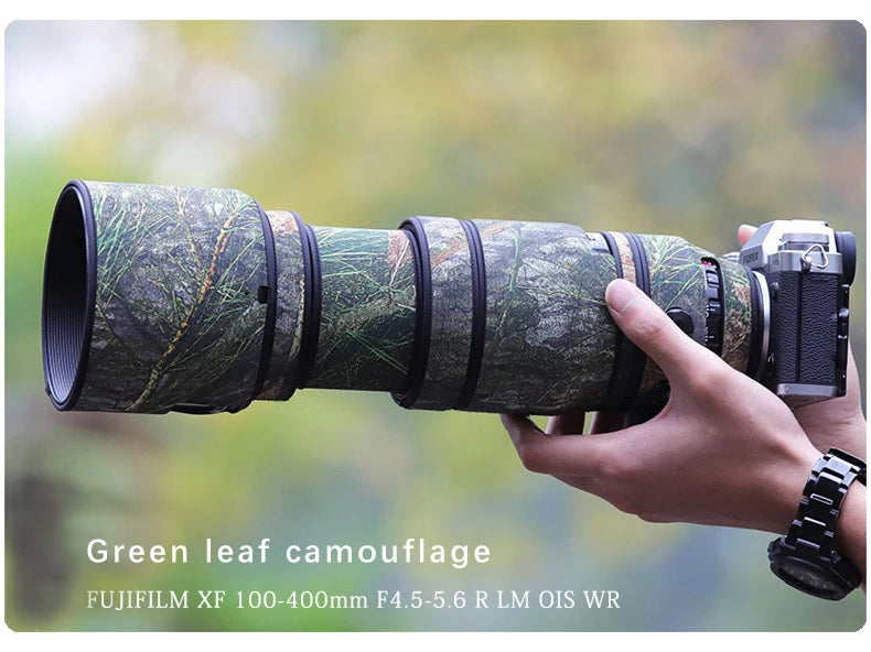 CHASING BIRDS camouflage lens coat for Fujifilm XF 100 400 F4.5-5.6 R LM OIS WR waterproof and rainproof lens protective cover Green leaf China Mainland