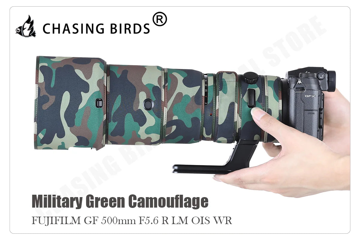 CHASING BIRDS Camouflage Lens Coat for FUJI Fujifilm GF 500 mm F5.6 R LM OIS WR elastic Waterproof and Rainproof Lens Protective Military Green China Mainland