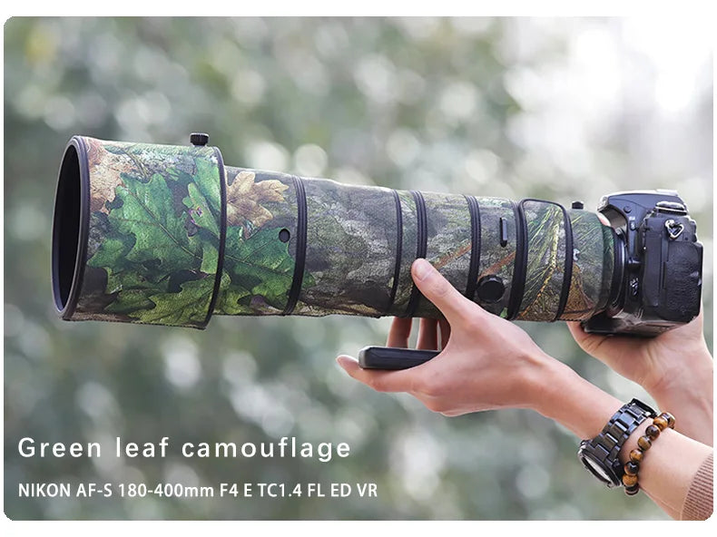 CHASING BIRDS camouflage lens coat for NIKON AF-S 180 400mm F4 E TC 1.4X waterproof and rainproof elastic lens protective cover Green leaf China Mainland