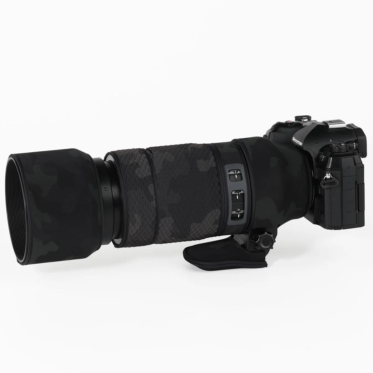 CHASING BIRDS camouflage lens coat for Olympus 100-400mm F5-6.3 IS ED MSC elastic waterproof and rainproof OM 100400 lens cover Shadow Black